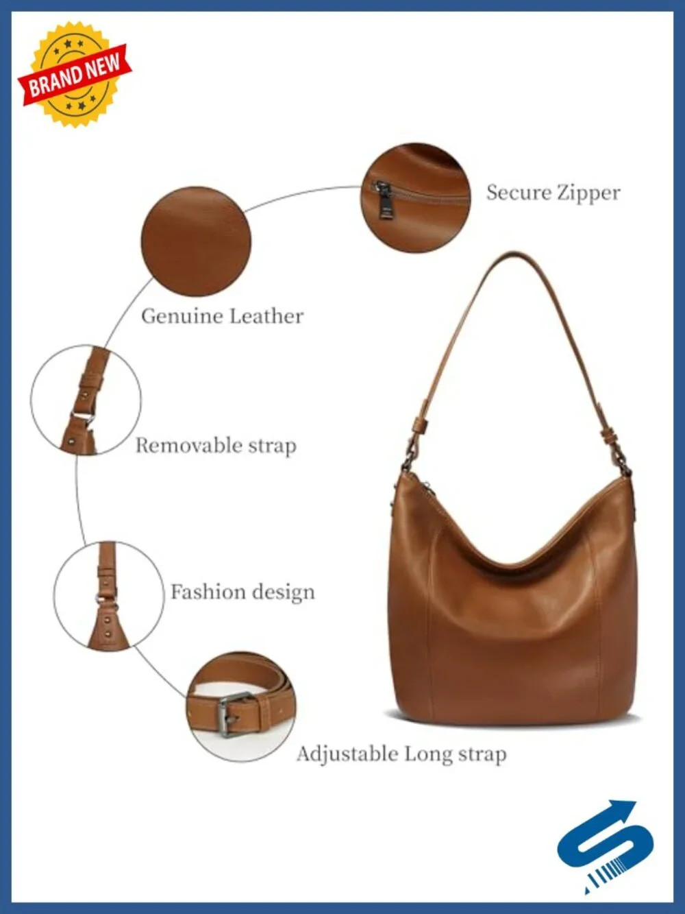 Genuine Leather Hobo Bag Large Crossbody Shoulder Purse Womens Tote Work